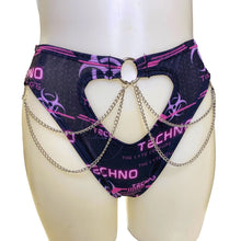 Load image into Gallery viewer, PINK TECHNO | High Waisted High Cut Chain Bottoms wit cut out, Festival Bottoms, Rave Bottoms, Black Rave Outfit