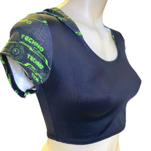 Load image into Gallery viewer, GREEN TECHNO | Crop Top with Hood Women&#39;s Festival Top, Rave Top