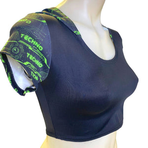 GREEN TECHNO | Crop Top with Hood Women's Festival Top, Rave Top