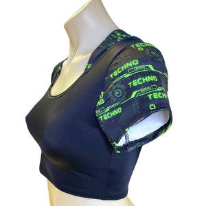 GREEN TECHNO | Crop Top with Hood Women's Festival Top, Rave Top