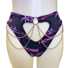 Load image into Gallery viewer, PINK TECHNO | High Waisted High Cut Chain Bottoms wit cut out, Festival Bottoms, Rave Bottoms, Black Rave Outfit