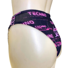 Load image into Gallery viewer, PINK TECHNO | High Waisted High Cut Chain Bottoms wit cut out, Festival Bottoms, Rave Bottoms, Black Rave Outfit