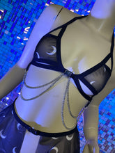 Load image into Gallery viewer, MOON | Chain Cage Top + Sheer Ultra Mini Buckle Skirt, Women&#39;s Festival Outfit, Rave Set