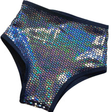 Load image into Gallery viewer, DISCO QUEEN | Black Holo | High Waisted Bottoms, Festival Bottoms, Rave Bottoms, Sparkle Rave Outfit
