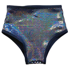 Load image into Gallery viewer, DISCO QUEEN | Black Holo | High Waisted Bottoms, Festival Bottoms, Rave Bottoms, Sparkle Rave Outfit