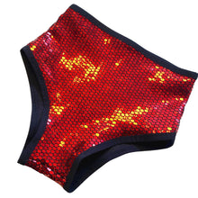 Load image into Gallery viewer, DISCO QUEEN | Red Holo | High Waisted Bottoms, Festival Bottoms, Rave Bottoms, Sparkle Rave Outfit