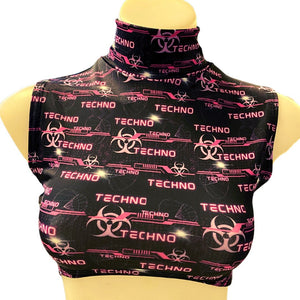 PINK TECHNO | Underboob Mock Neck Crop Top Sleeveless , Women's Festival Top, Rave Top