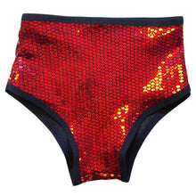 Load image into Gallery viewer, DISCO QUEEN | Red Holo | High Waisted Bottoms, Festival Bottoms, Rave Bottoms, Sparkle Rave Outfit