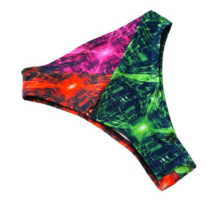 TRI COLOR | Cyber Grid | Ready to Ship | High Waisted High Cut Bottoms, Festival Bottoms, Rave Bottoms, Rainbow Rave Outfit