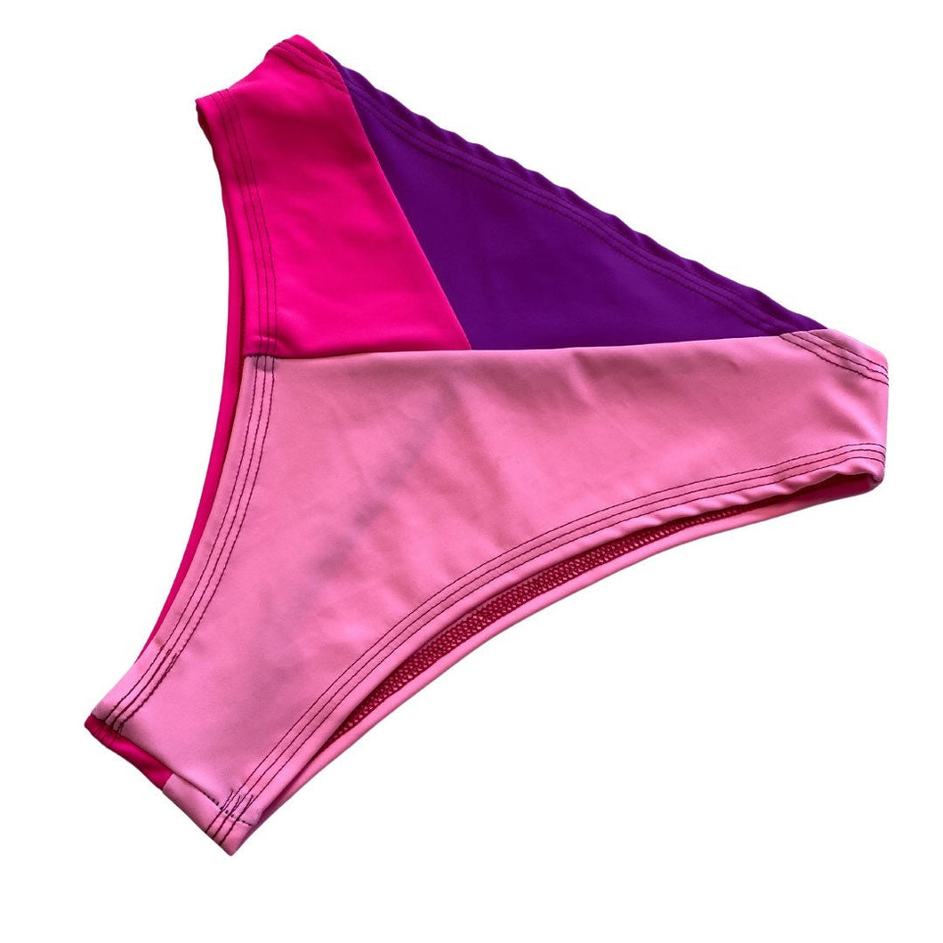 TRI COLOR | Pink | Ready to Ship | High Waisted High Cut Bottoms, Festival Bottoms, Rave Bottoms, Rainbow Rave Outfit