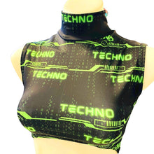 Load image into Gallery viewer, GREEN TECHNO | Underboob Mock Neck Crop Top Sleeveless , Women&#39;s Festival Top, Rave Top