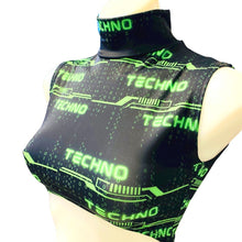 Load image into Gallery viewer, GREEN TECHNO | Underboob Mock Neck Crop Top Sleeveless , Women&#39;s Festival Top, Rave Top
