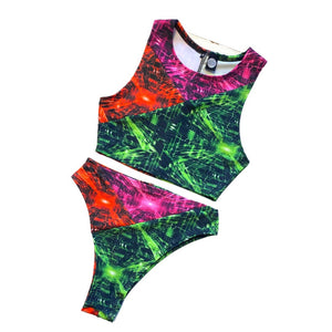 TRI COLOR| Cyber Grid | Ready To Ship | Limited Edition Sporty Crop Top, Women's Festival Top, Rave Top