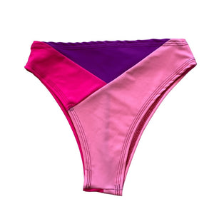 TRI COLOR | Pink | Ready to Ship | High Waisted High Cut Bottoms, Festival Bottoms, Rave Bottoms, Rainbow Rave Outfit
