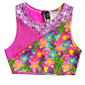 TRI COLOR|Happy Daisy | Ready To Ship | Limited Edition Sporty Crop Top, Women's Festival Top, Rave Top
