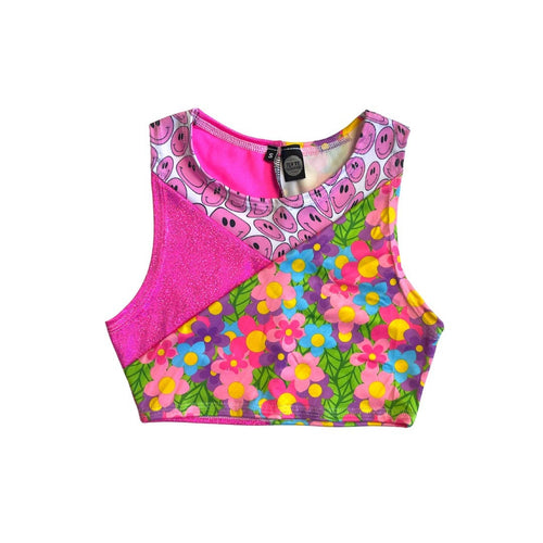 TRI COLOR|Happy Daisy | Ready To Ship | Limited Edition Sporty Crop Top, Women's Festival Top, Rave Top