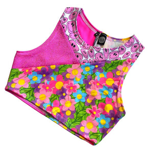 TRI COLOR|Happy Daisy | Ready To Ship | Limited Edition Sporty Crop Top, Women's Festival Top, Rave Top