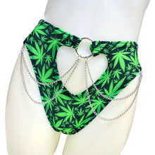 Load image into Gallery viewer, PUFF PUFF | High Waisted High Cut Chain Bottoms wit cut out, Festival Bottoms, Rave Bottoms, 420 Rave Outfit