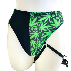 PUFF PUFF | High Waisted High Cut Chain Bottoms with Leg Wrap, Festival Bottoms, Rave Bottoms, Black Rave Outfit 420