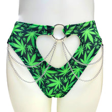 Load image into Gallery viewer, PUFF PUFF | High Waisted High Cut Chain Bottoms wit cut out, Festival Bottoms, Rave Bottoms, 420 Rave Outfit