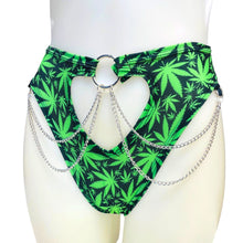Load image into Gallery viewer, PUFF PUFF | High Waisted High Cut Chain Bottoms wit cut out, Festival Bottoms, Rave Bottoms, 420 Rave Outfit