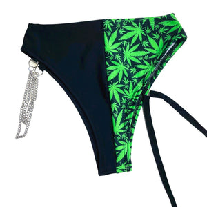 PUFF PUFF | High Waisted High Cut Chain Bottoms with Leg Wrap, Festival Bottoms, Rave Bottoms, Black Rave Outfit 420