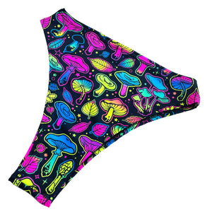 ELECTRIC MUSHROOM | High Waisted High Cut Bottoms, Festival Bottoms, Rave Bottoms, Black Rave Outfit