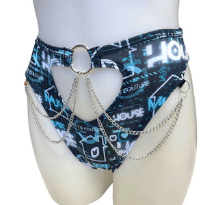 HOUSE MUSIC | High Waisted High Cut Chain Bottoms wit cut out, Festival Bottoms, Rave Bottoms, Black Rave Outfit