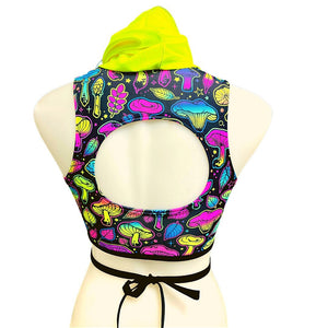 ELECTRIC MUSHROOM |  cowl Neck Crop Top With Wrap Front, Women's Festival Top, Rave Top