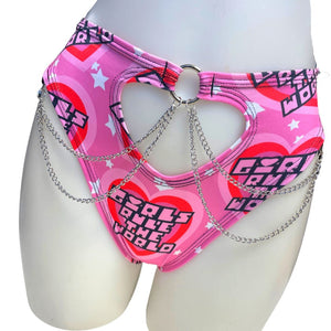 GIRLS RULE | High Waisted High Cut Chain Bottoms wit cut out, Festival Bottoms, Rave Bottoms, Black Rave Outfit