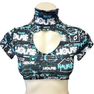 HOUSE MUSIC | Underboob Mock Neck Cut Out Crop Top, Women's Festival Top, Rave Top