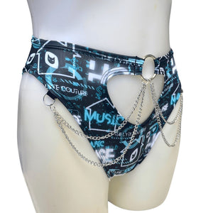 HOUSE MUSIC | High Waisted High Cut Chain Bottoms wit cut out, Festival Bottoms, Rave Bottoms, Black Rave Outfit
