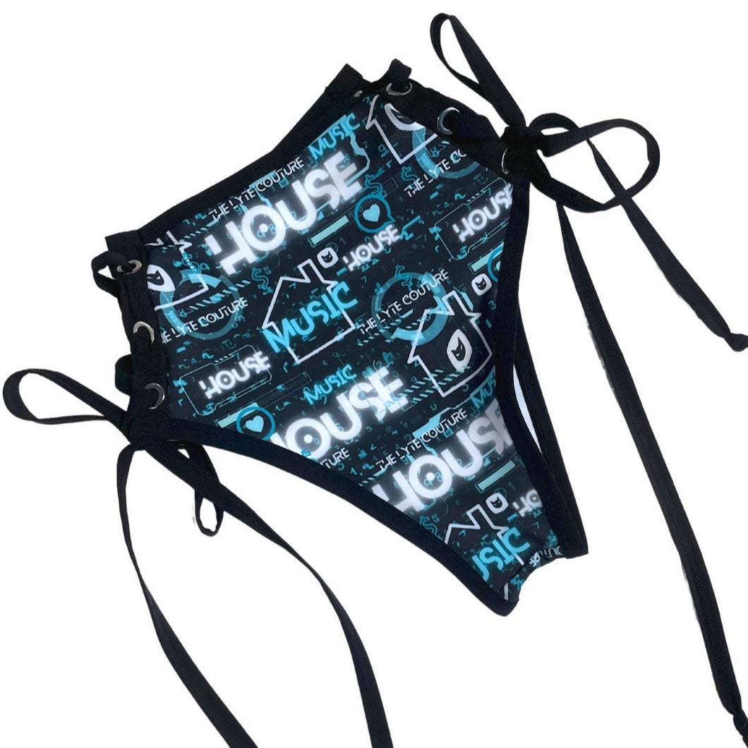 HOUSE MUSIC | High Waisted High Cut Side Tie Bottoms, Festival Bottoms, Rave Bottoms, Black Rave Outfit