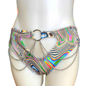 LUCID DREAMS | High Waisted High Cut Chain Bottoms wit cut out, Festival Bottoms, Rave Bottoms, Rave Outfit