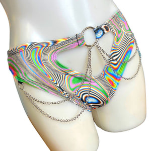 LUCID DREAMS | High Waisted High Cut Chain Bottoms wit cut out, Festival Bottoms, Rave Bottoms, Rave Outfit