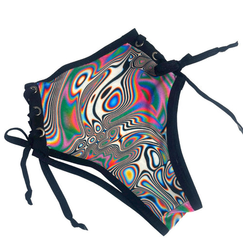 LUCID DREAMS | High Waisted High Cut Side Tie Bottoms, Festival Bottoms, Rave Bottoms, Black Rave Outfit