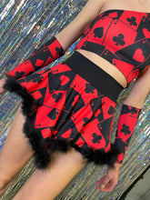 Load image into Gallery viewer, HOUSE OF CARDS | High Low Circle Skirt, Rave Skirt, Festival Bottom with Fluff Trim