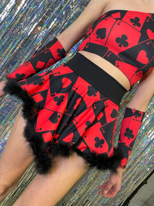 HOUSE OF CARDS | High Low Circle Skirt, Rave Skirt, Festival Bottom with Fluff Trim