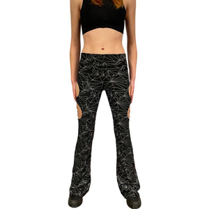 REFRACTION FLARES | Cut Out Reflective Flare Bell Bottom Pants, Festival Bottoms, Rave Pants, Yoga Pants
