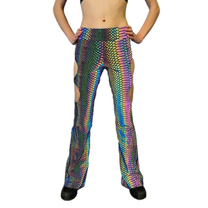 SLITHER FLARES| Cut Out Reflective Flare Bell Bottom Pants, Festival Bottoms, Rave Pants, Yoga Pants