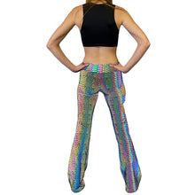 Load image into Gallery viewer, SLITHER FLARES| Cut Out Reflective Flare Bell Bottom Pants, Festival Bottoms, Rave Pants, Yoga Pants