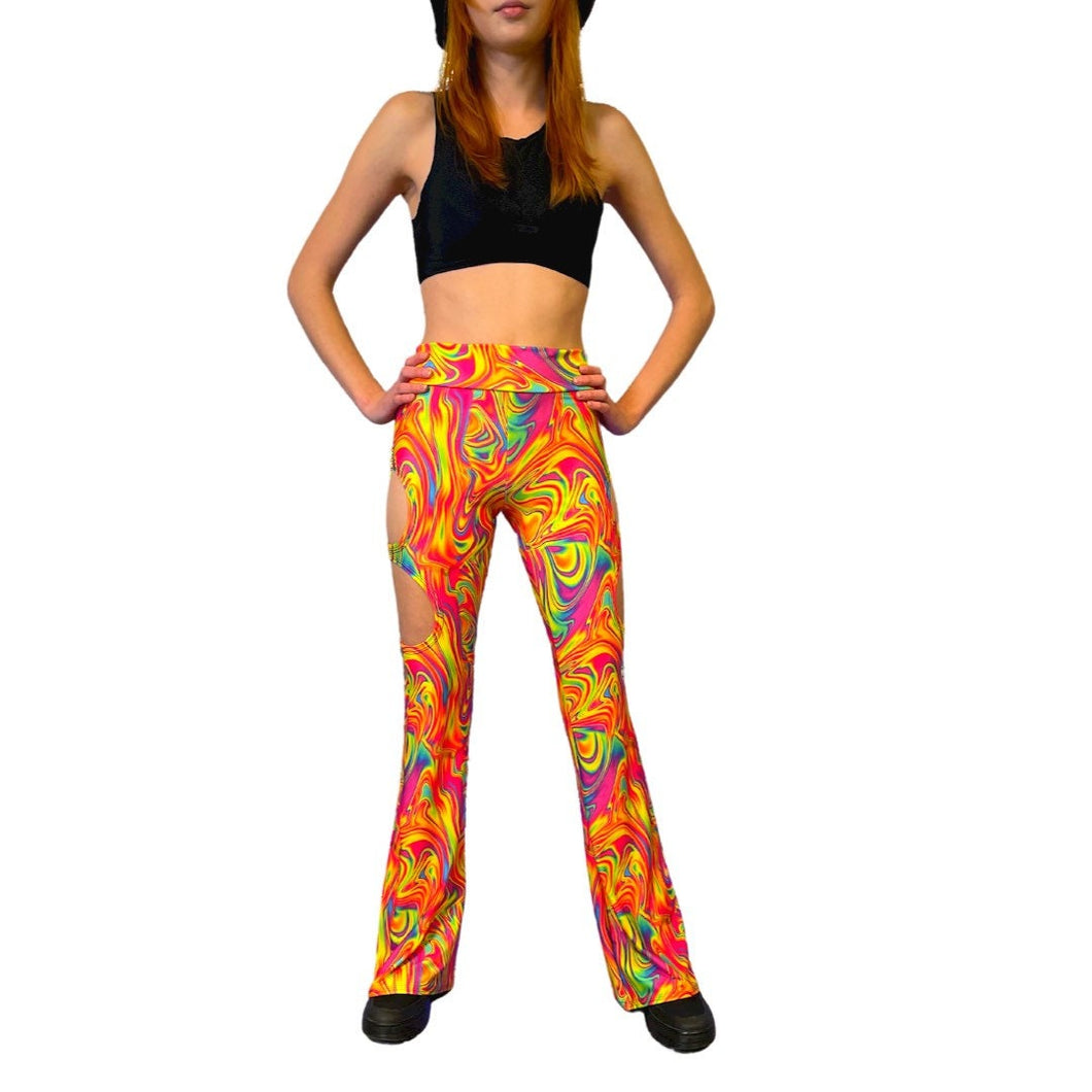 ALL The GLOW | Cut Out Flare Bell Bottom Pants, Festival Bottoms, Rave Pants, Yoga Pants