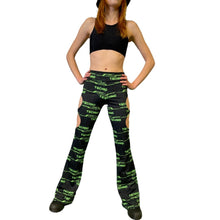 Load image into Gallery viewer, GREEN TECHNO | Cut Out Flare Bell Bottom Pants, Festival Bottoms, Rave Pants, Yoga Pants
