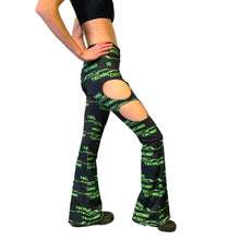 Load image into Gallery viewer, GREEN TECHNO | Cut Out Flare Bell Bottom Pants, Festival Bottoms, Rave Pants, Yoga Pants