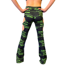 Load image into Gallery viewer, GREEN TECHNO | Cut Out Flare Bell Bottom Pants, Festival Bottoms, Rave Pants, Yoga Pants