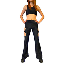 Load image into Gallery viewer, BLACK | Cut Out Flare Bell Bottom Pants, Festival Bottoms, Rave Pants, Yoga Pants