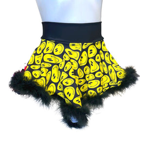 YELLOW SMILES | High Low Circle Skirt, Rave Skirt, Festival Bottom with Fluff Trim