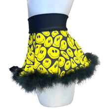 Load image into Gallery viewer, YELLOW SMILES | High Low Circle Skirt, Rave Skirt, Festival Bottom with Fluff Trim