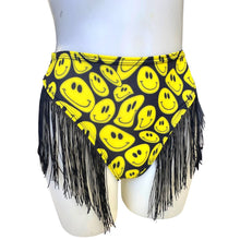 Load image into Gallery viewer, YELLOW SMILES  | Fringe High Waisted High Cut Bottoms, Festival Bottoms, Rave Bottoms, Black Rave Outfit