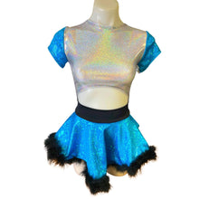 Load image into Gallery viewer, ALICE BLUE | High Low Circle Skirt, Rave Skirt, Festival Bottom with Fluff Trim